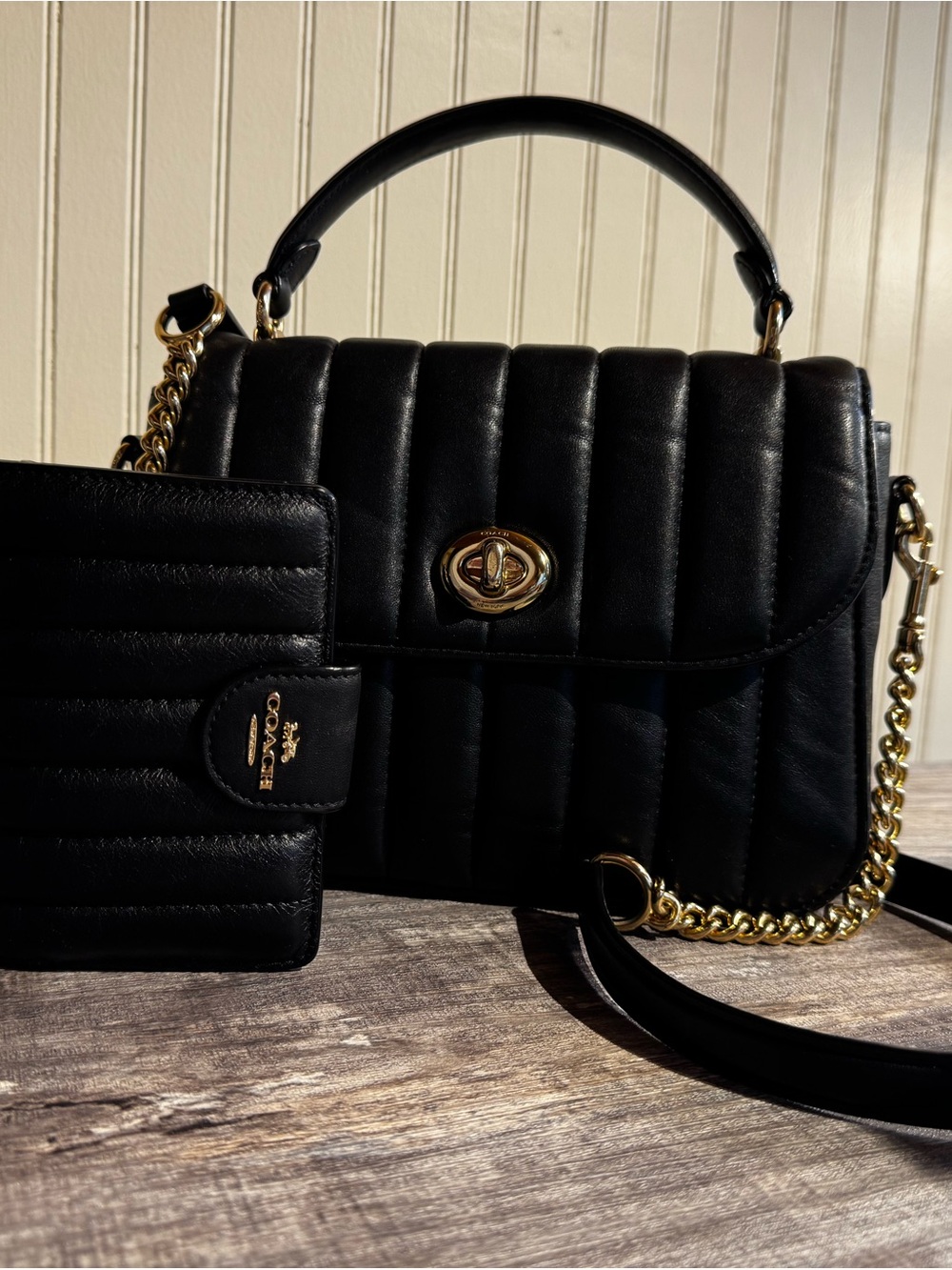 Coach Black Marlie Quilted Leather Bag & Wallet Gold Hardware Crossbody